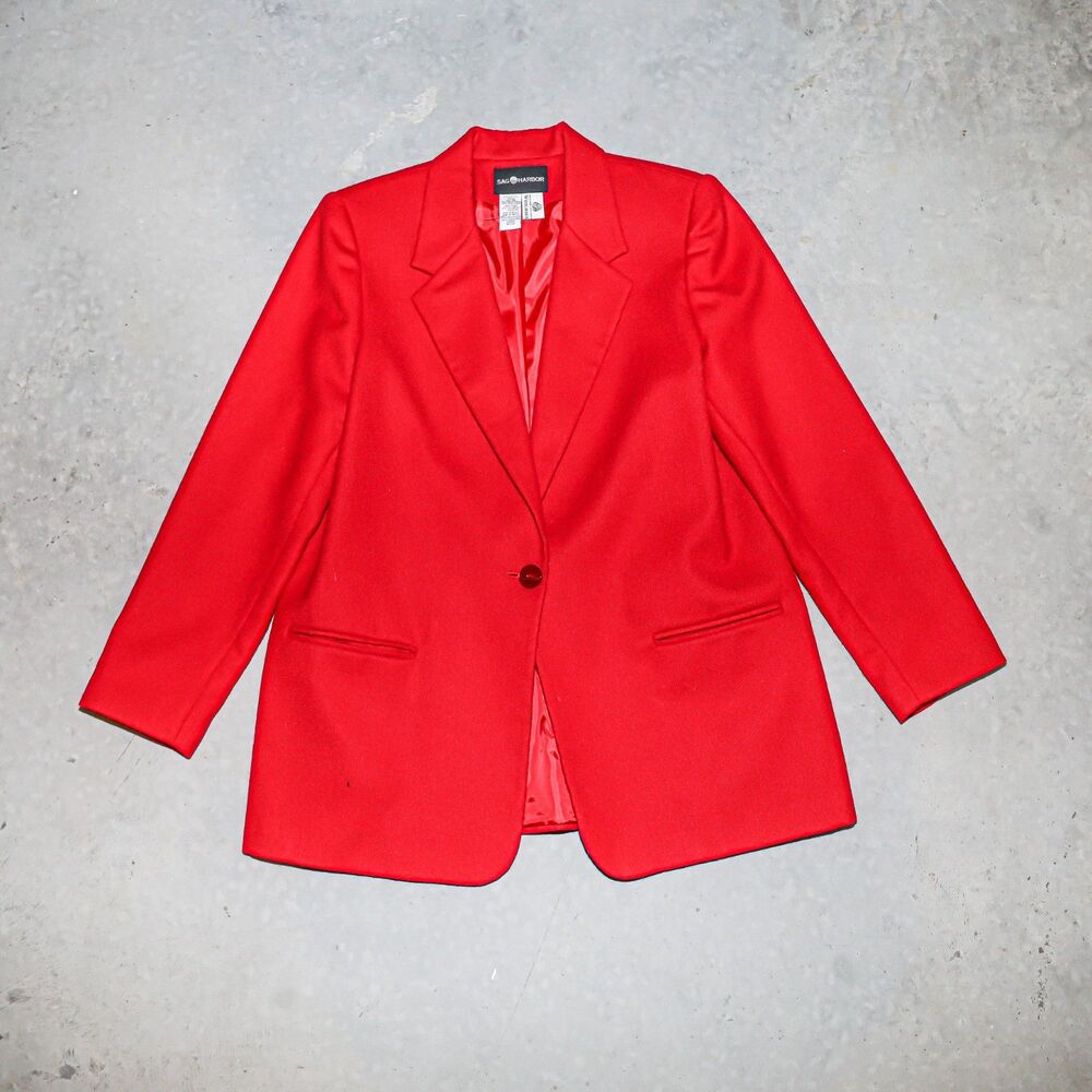 Vintage Wool Jacket Red Work Office Blazer Long Sleeve Formal Top‎ Size Large